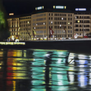GENEVA LAKE REFLECTION, MONT BLANC BRIDGE N°1